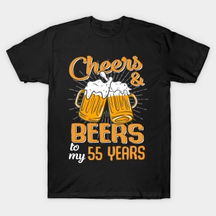 Cheers And Beers To My 55 Years 55th Birthday Funny Birthday Crew T-Shirt